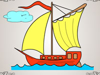 Игра Раскраска корабль с парусами для детей